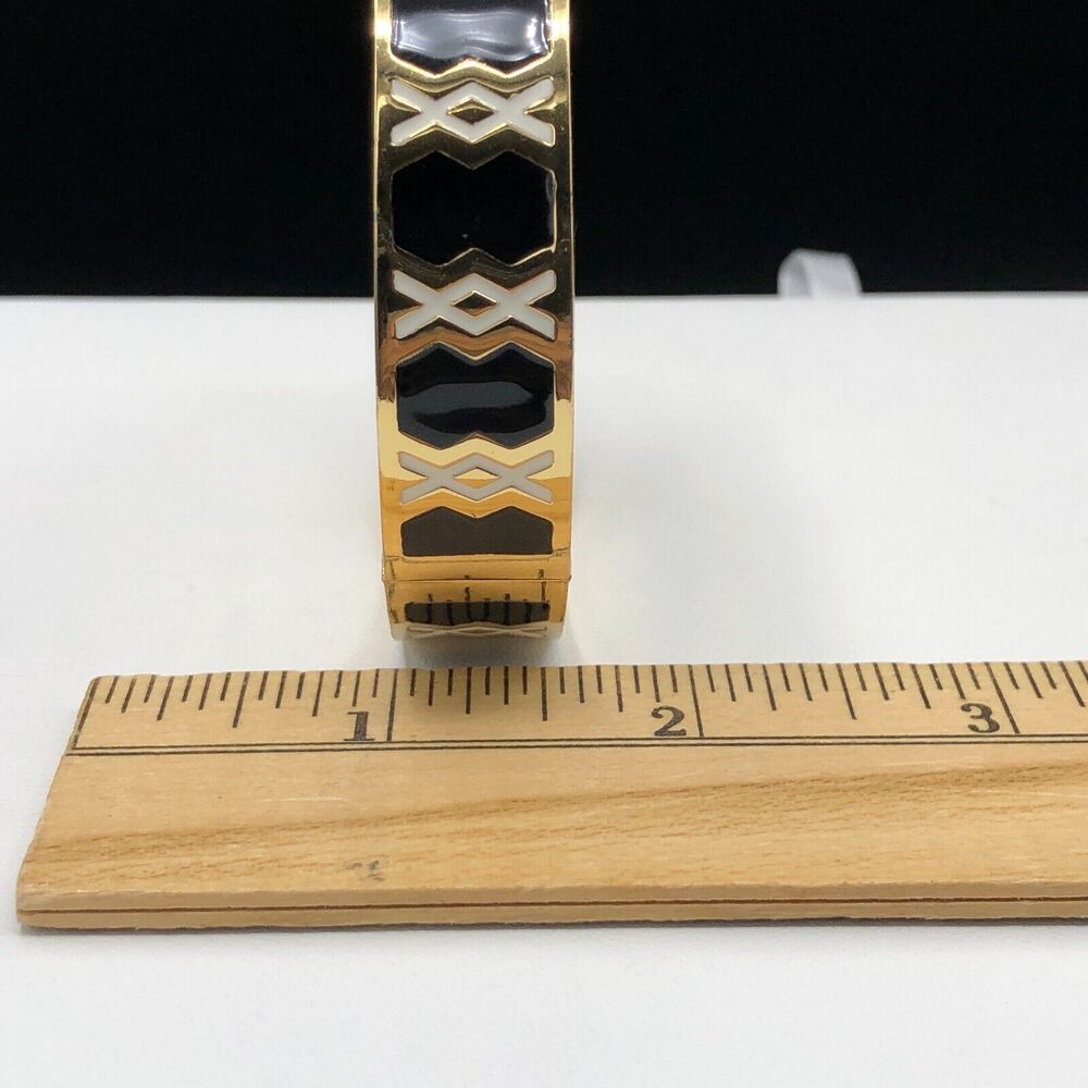 Talbots Bracelet Black White Geometric Enamel‎ Gold Tone Magnetic Hinged Bangle - Picture 7 of 7
